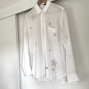Rails White Linen Star Embroidered Button Down Shirt Women's Size Small